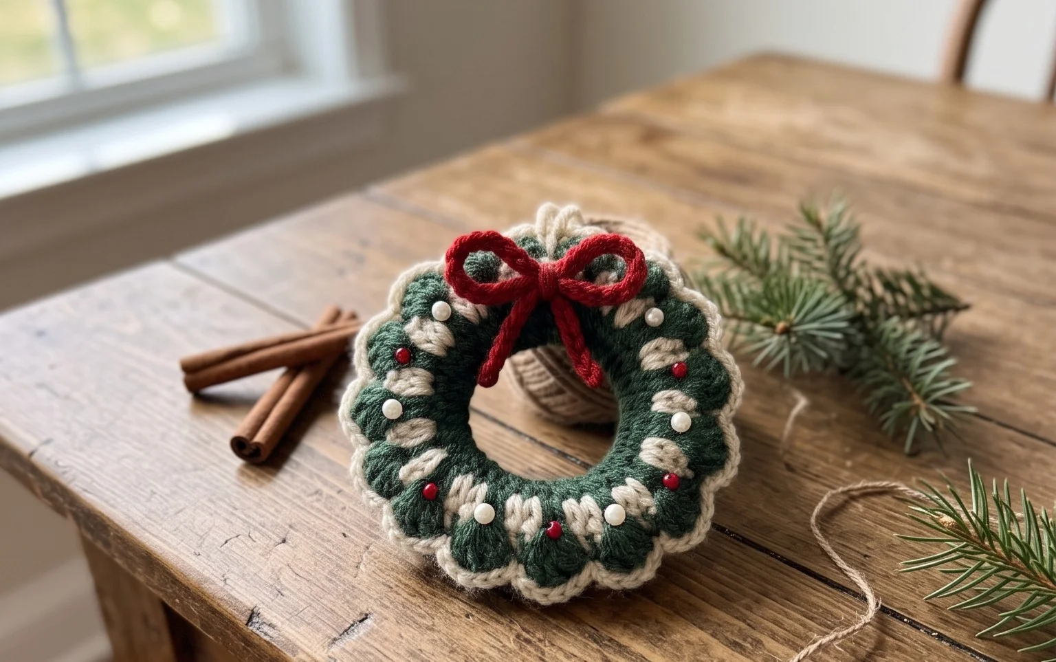 Easy Crochet Christmas Wreath Ornament: Free Pattern