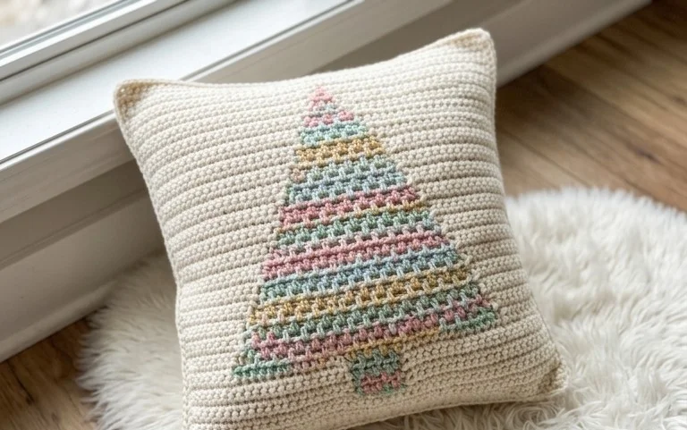 Mosaic Xmas Tree Pillow: Easy Crochet Pattern for Beginners